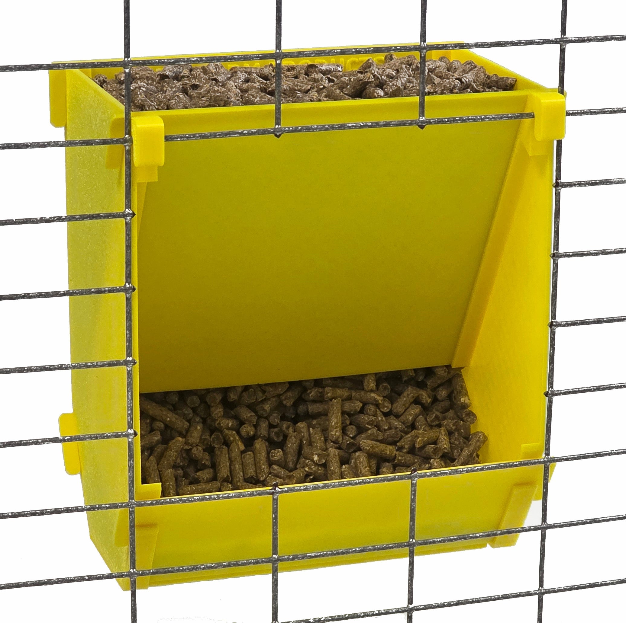 Texas USA Made 6-Inch Cage Hanging Rabbit Feeder with ID Tag for Rabbit Pellet Feed with a Sifter Base
