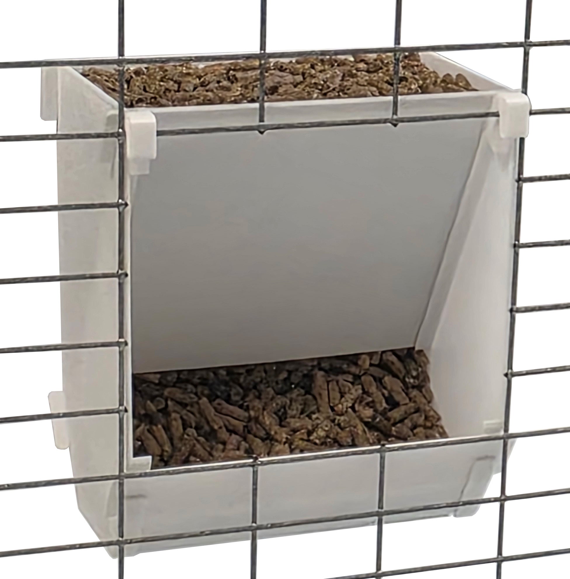 Texas USA Made 6-Inch Cage Hanging Rabbit Feeder with ID Tag for Rabbit Pellet Feed with a Sifter Base