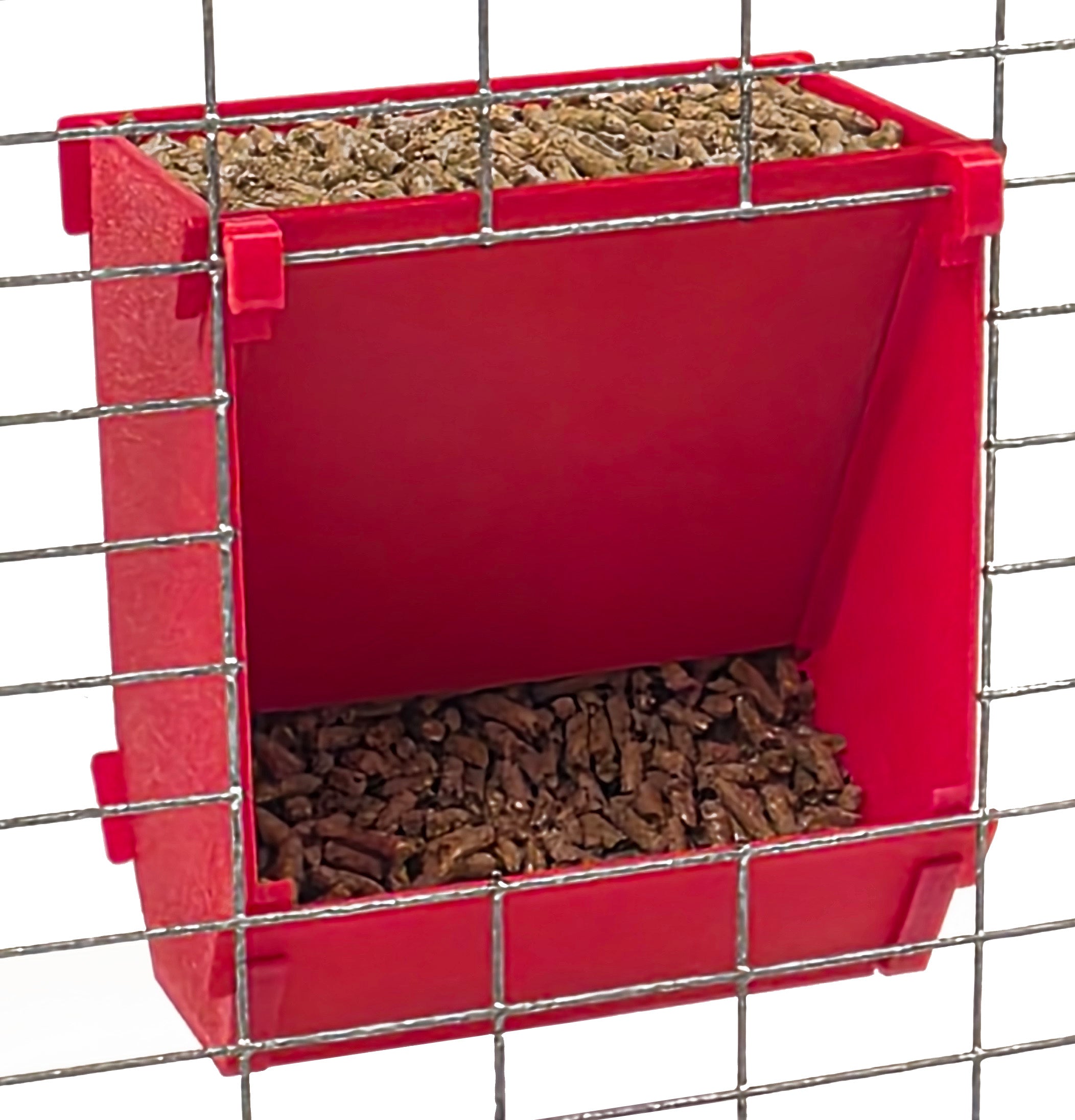 Texas USA Made 6-Inch Cage Hanging Rabbit Feeder with ID Tag for Rabbit Pellet Feed with a Sifter Base