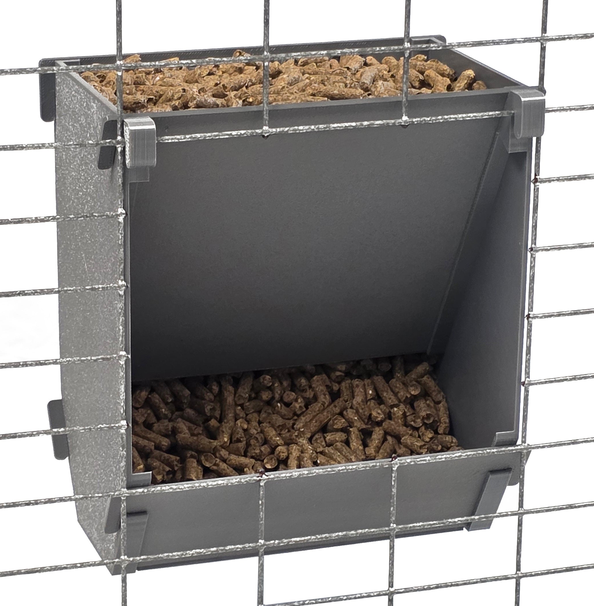 Texas USA Made 6-Inch Cage Hanging Rabbit Feeder with ID Tag for Rabbit Pellet Feed with a Sifter Base