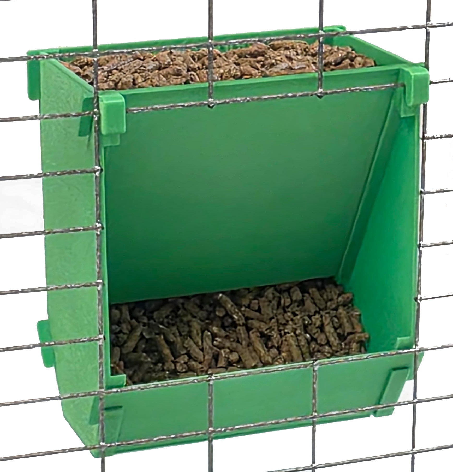 Texas USA Made 6-Inch Cage Hanging Rabbit Feeder with ID Tag for Rabbit Pellet Feed with a Sifter Base
