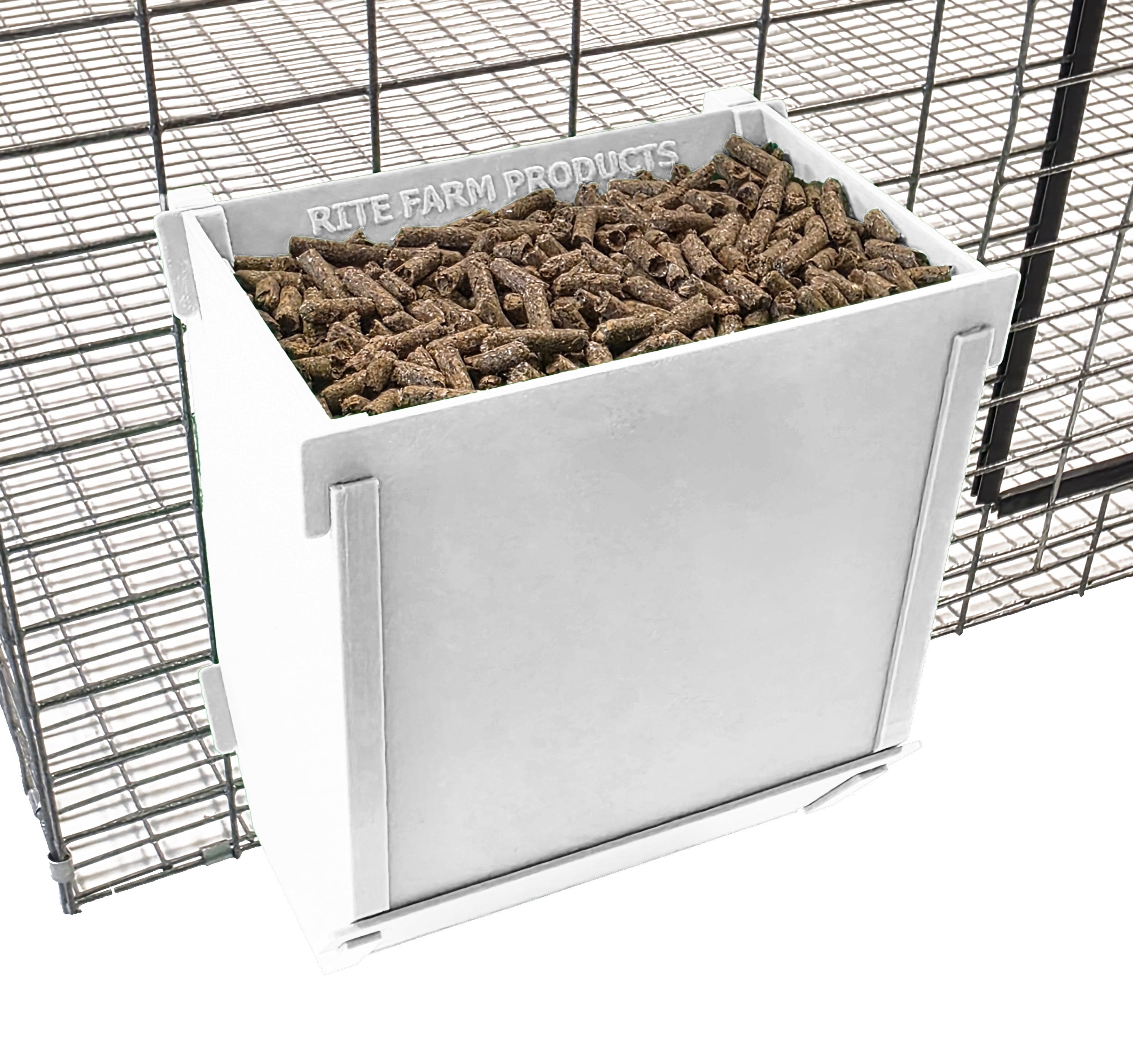 Texas USA Made 6-Inch Cage Hanging Rabbit Feeder with ID Tag for Rabbit Pellet Feed with a Sifter Base