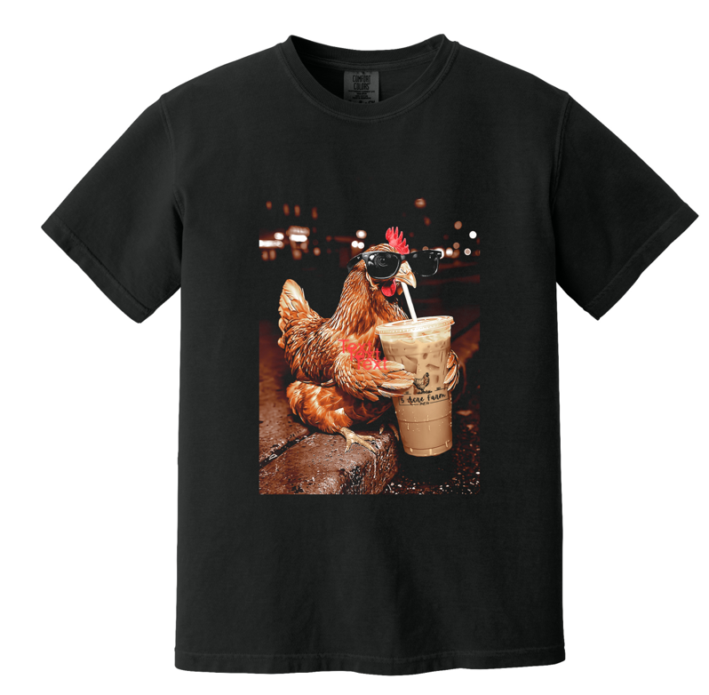 Chicken Drinking Coffee Tee